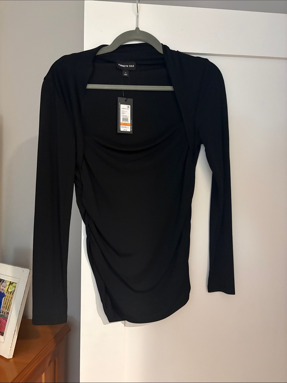 Kenneth Cole Black Long-Sleeve Draped Front Top
